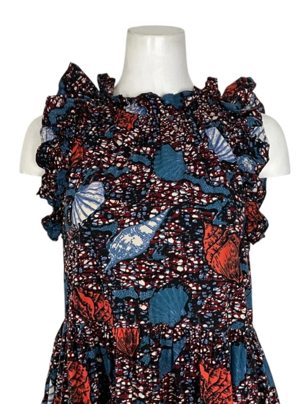 Ulla Johnson Tamsin Dress 6 Azul Cotton Ruffles Red White Blue Seashell Design - Picture 10 of 16